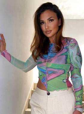 Irregular casual top with printed pullover印花套头不规则上衣