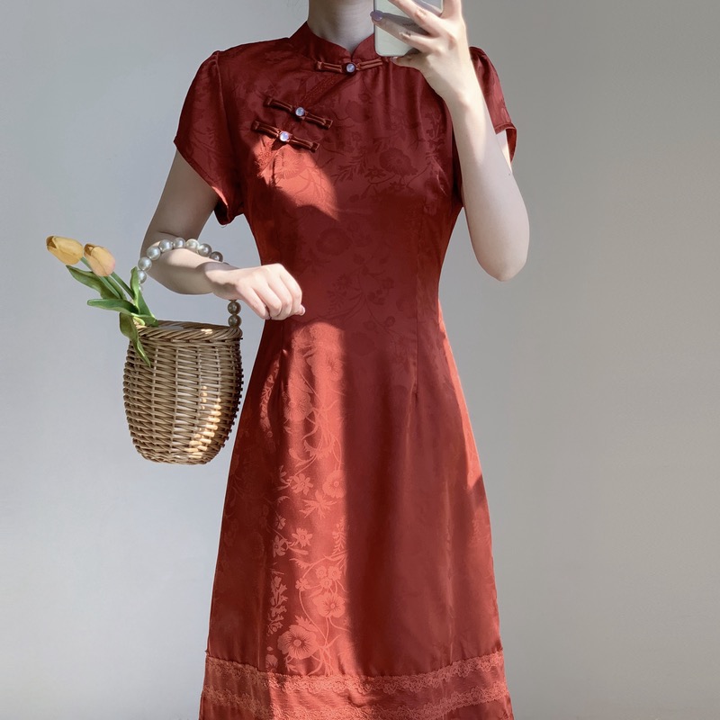 2025新中式红色假两件改良旗袍女春夏流苏拼接