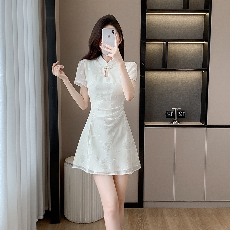 小个子高端国风提花旗袍裙改良新中式连衣裙女收腰a字气质订婚裙