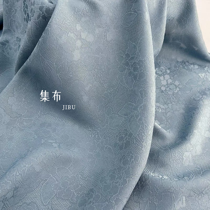 春夏蓝色仿真丝花萝提花面料汉服海绵垫/布料/面料/