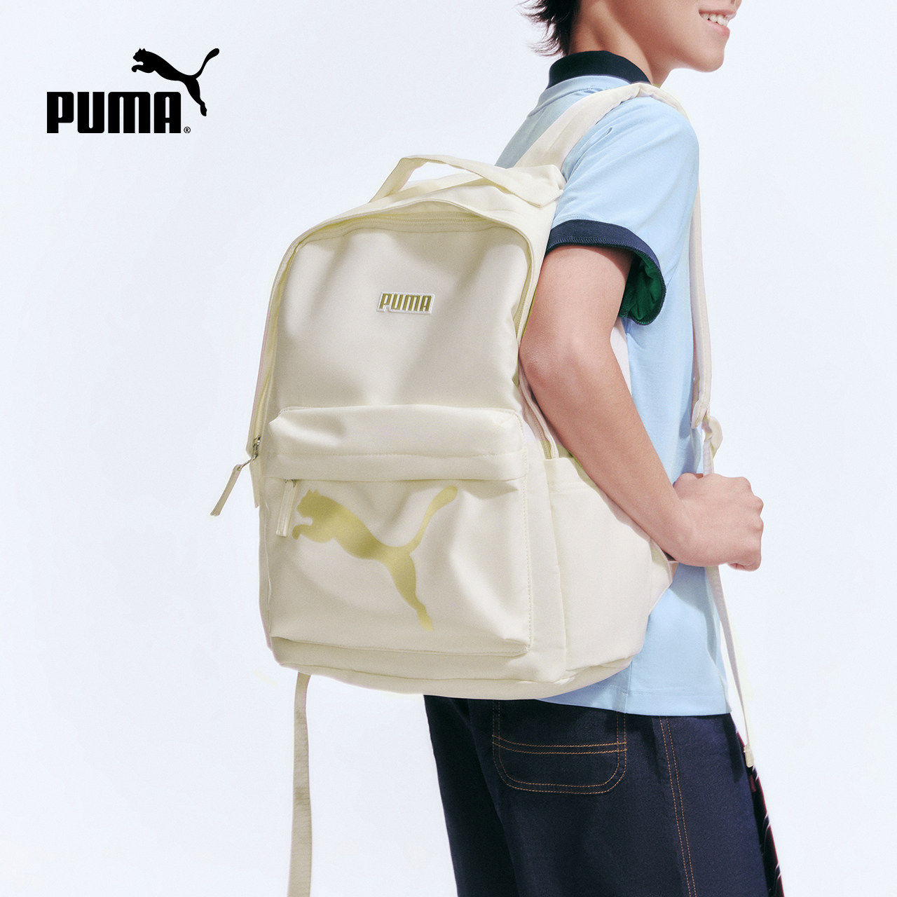 PUMA彪马童装2026春夏新款儿童双肩包大容量男女生书包白色电脑包