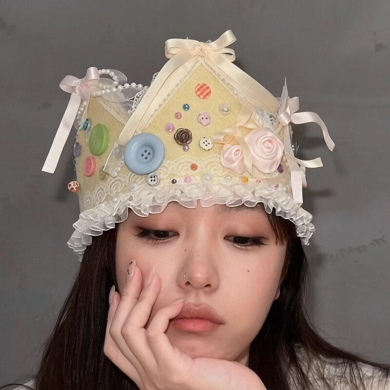 奶油小蛋糕~DIY不织布皇冠生日帽创意手工尖顶王冠材料包拍照道具