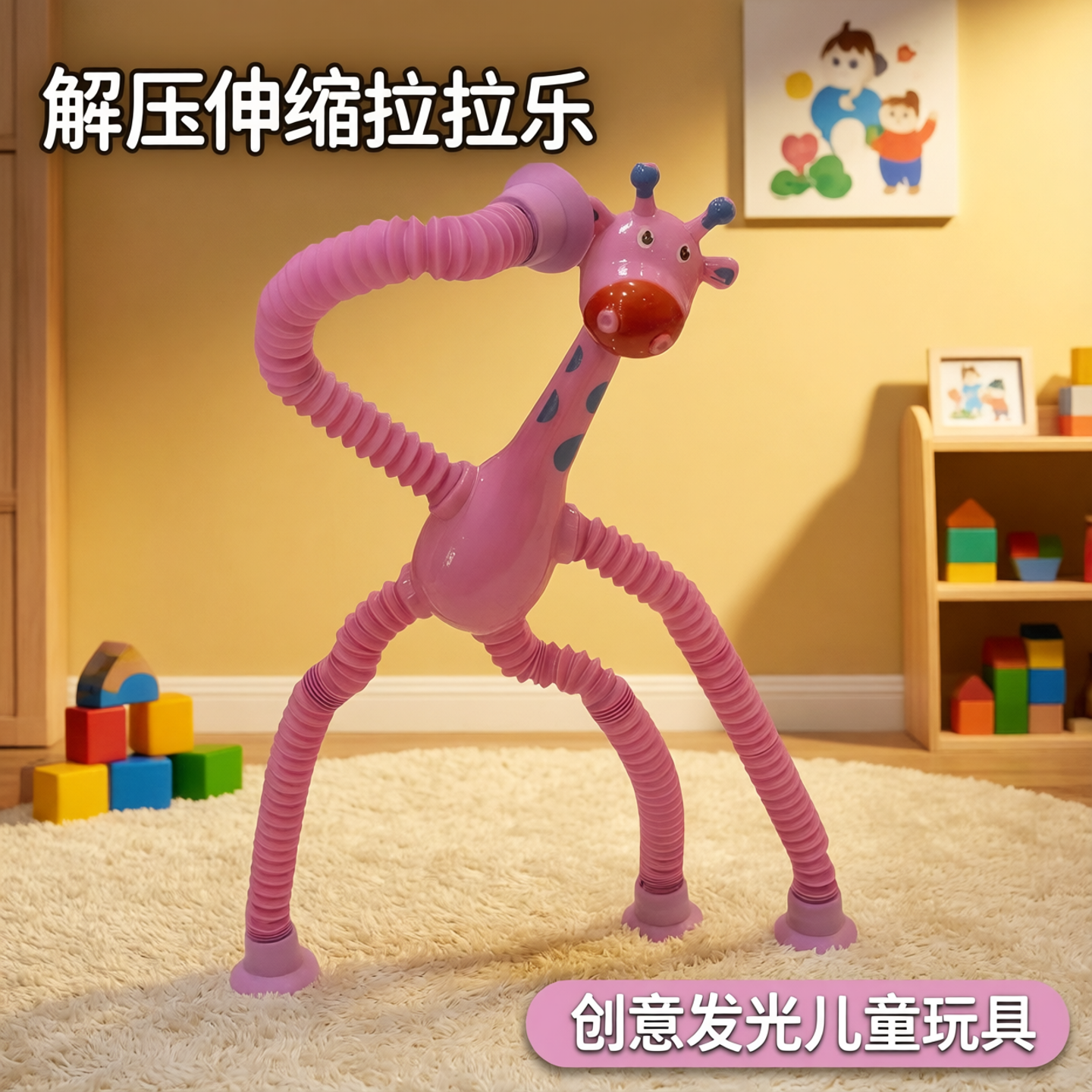 解压伸缩拉拉乐创意发光长颈鹿儿童手抓玩具小礼物拉伸随意凹造型