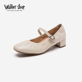 女休闲单鞋 Walker 新款 圆头浅口粗跟时尚 Shop玛丽珍鞋 女2025春季