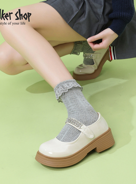 Walker Shop玛丽珍鞋女中跟2025春新款女鞋简约圆头通勤粗跟单鞋