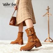 Shop2025秋冬季 新款 复古百搭透气拼接一脚蹬厚底板鞋 Walker 女鞋