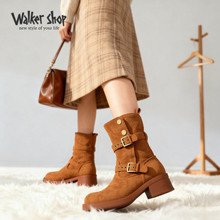 女鞋 Walker 复古百搭透气拼接一脚蹬厚底板鞋 新款 Shop2025秋冬季