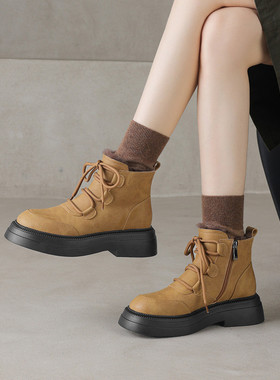 Walker Shop马丁靴女新款2025秋冬季真皮厚底英伦风复古大黄单靴