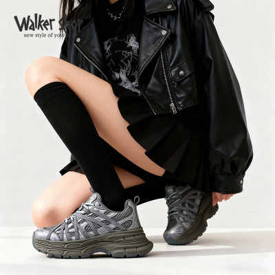 Walker Shop2025秋冬季新款复古百搭透气拼接一脚蹬厚底板鞋女鞋