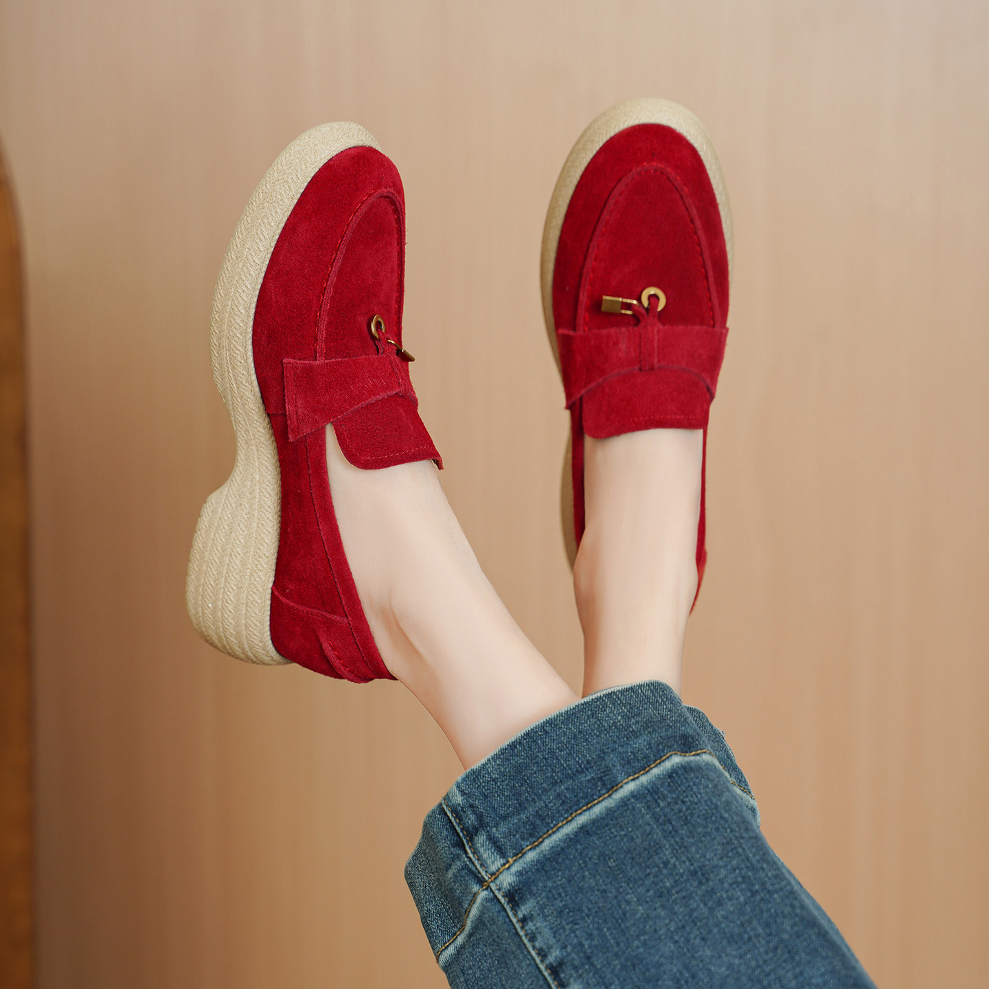 walkershop旗舰店2026年超火的鞋子厚底乐福鞋女松糕鞋休闲单鞋女