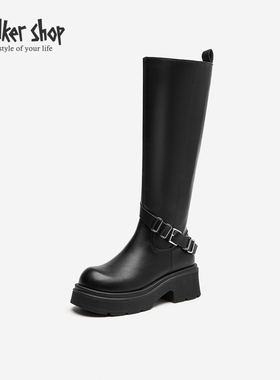 Walker Shop复古潮流骑士靴2025新款厚底时尚高筒英伦风长筒靴