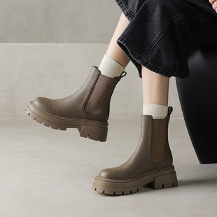 2025秋冬新款 鞋 纯色烟筒靴 Shop马丁靴女真皮磨砂厚底工装 Walker