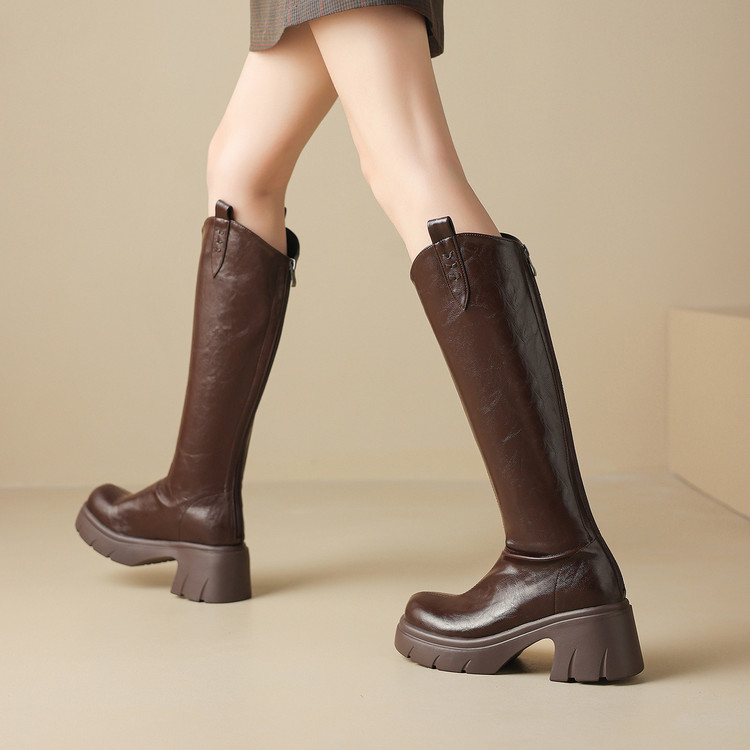 walkershop旗舰店鞋子女2025新款爆款长筒靴粗跟高跟皮带扣马丁靴