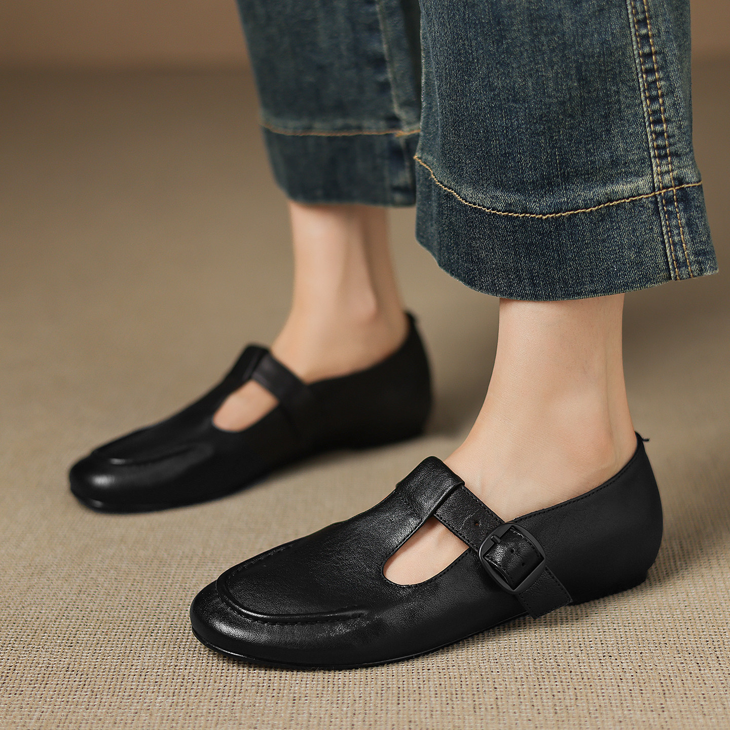 奥卡索女鞋真皮复古柔软舒适懒人气质平底休闲鞋通勤显瘦单鞋子女,女鞋,浅口单鞋,淘宝优惠券,粉丝福利购,淘宝优惠卷