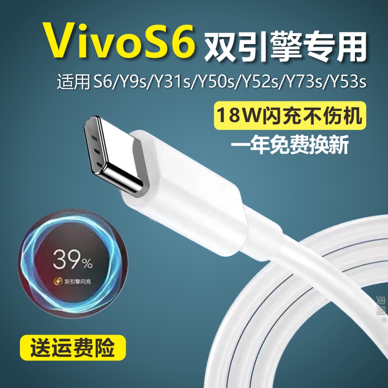 适用VivoS6充电器原装快充S6充电线手机S6原装数据线18w闪充ty