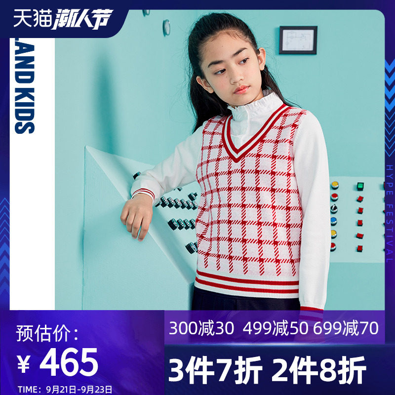 eland kids衣恋童装 秋季新品女童英伦淑女拼接撞色针织衫