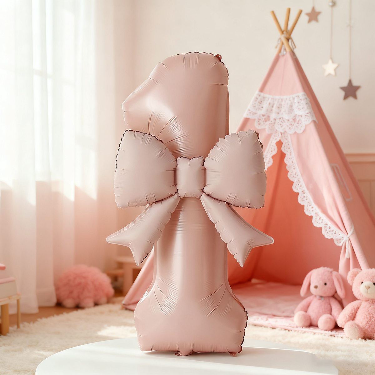 蝴蝶结数字气球装饰场景布置周岁生日派对立柱汽球拍照道具女孩