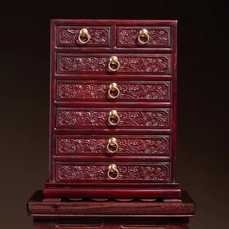 紫檀木首饰收纳盒实木中式七斗柜桌面大容量珠宝箱多层抽屉茶叶盒