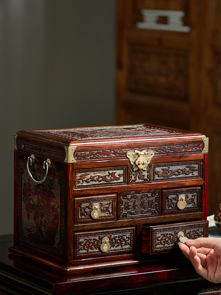 采购产品实木梳妆盒,红玫瑰木首饰盒,中国风格覆古珠宝收纳盒,