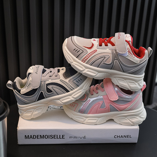 春秋季 软底休闲鞋 儿童运动鞋 女童童鞋 子潮 男童皮面老爹鞋 2025新款