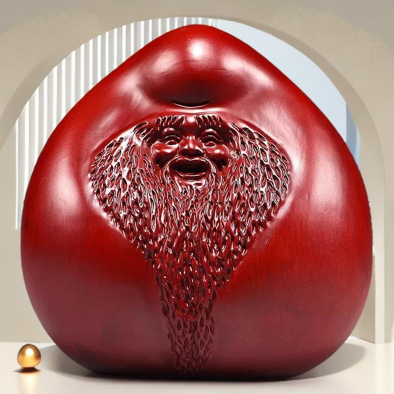 红色实木寿桃摆件木头雕刻老寿星工艺品送长辈老人祝寿生日送礼品