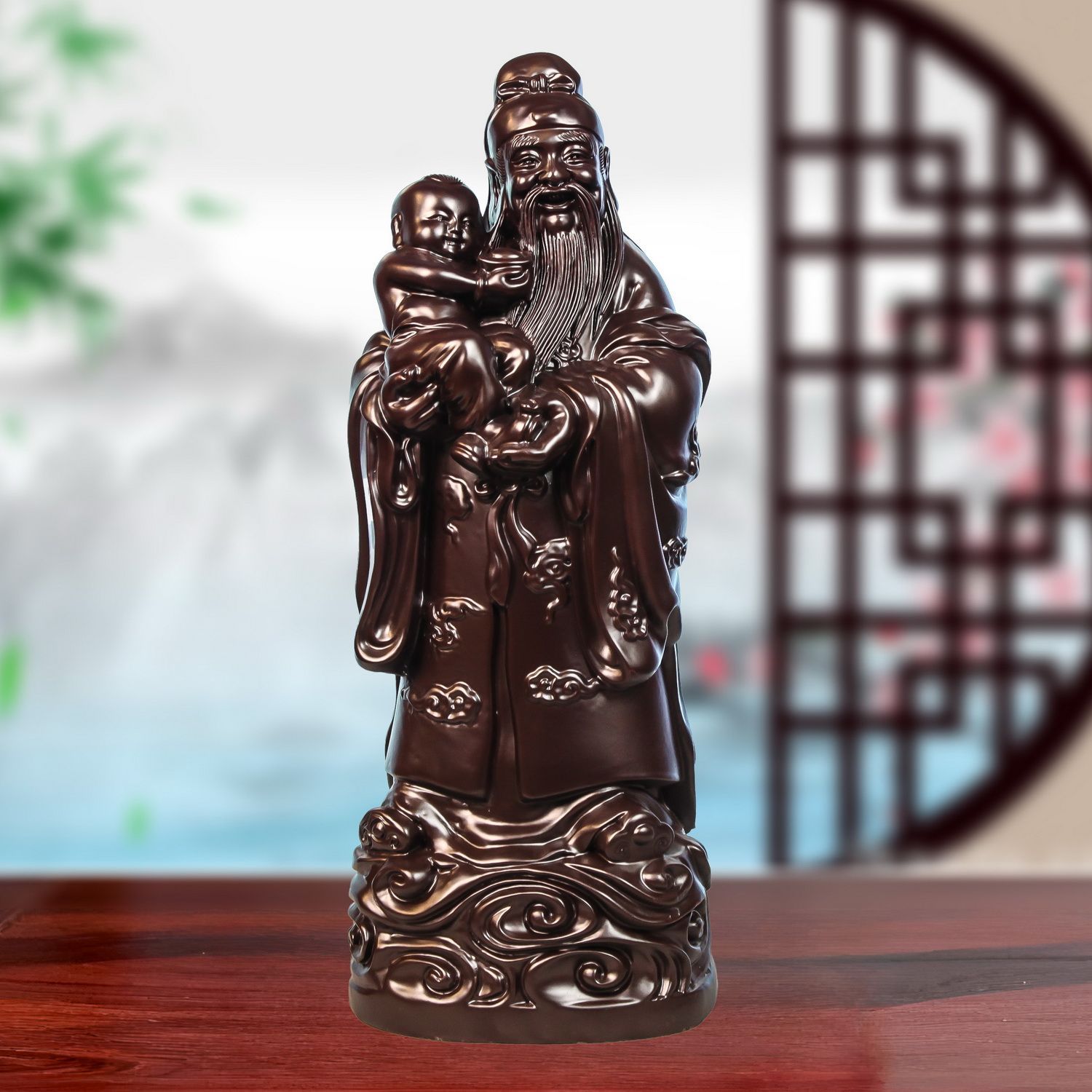 黑檀木福禄寿三星摆件财神