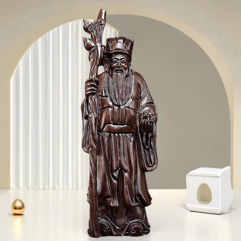 黑檀木雕土地公神像摆件实木福德正神土地爷家居客厅店铺摆设