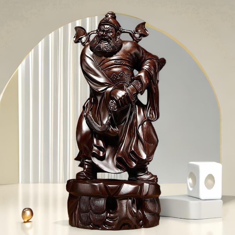 黑檀实木雕刻天师福神钟馗神像摆件家居客厅手工装饰品工艺品店铺