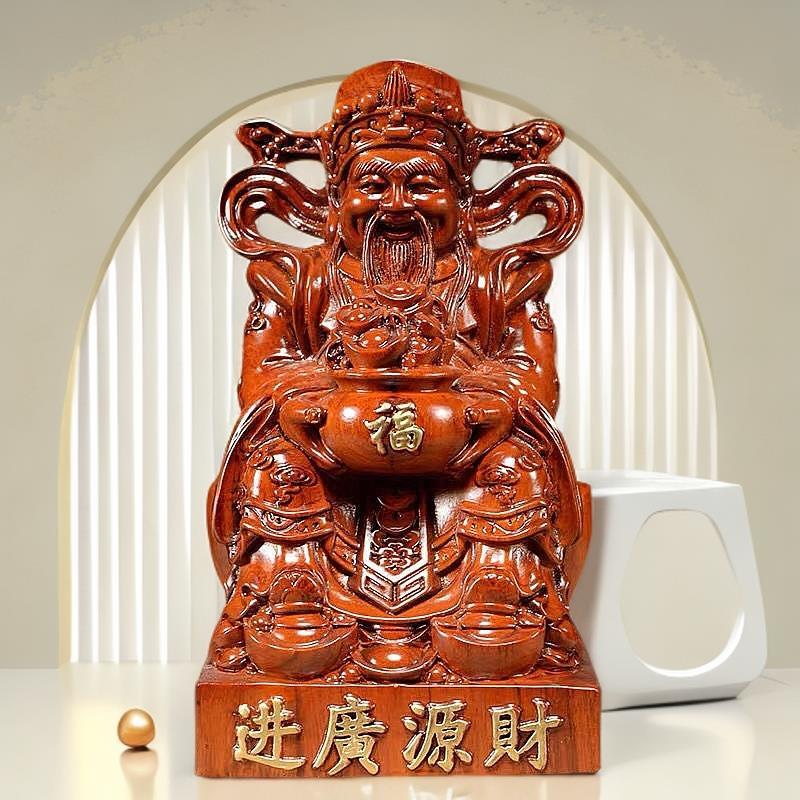 定制黑檀木雕财神爷摆件实木