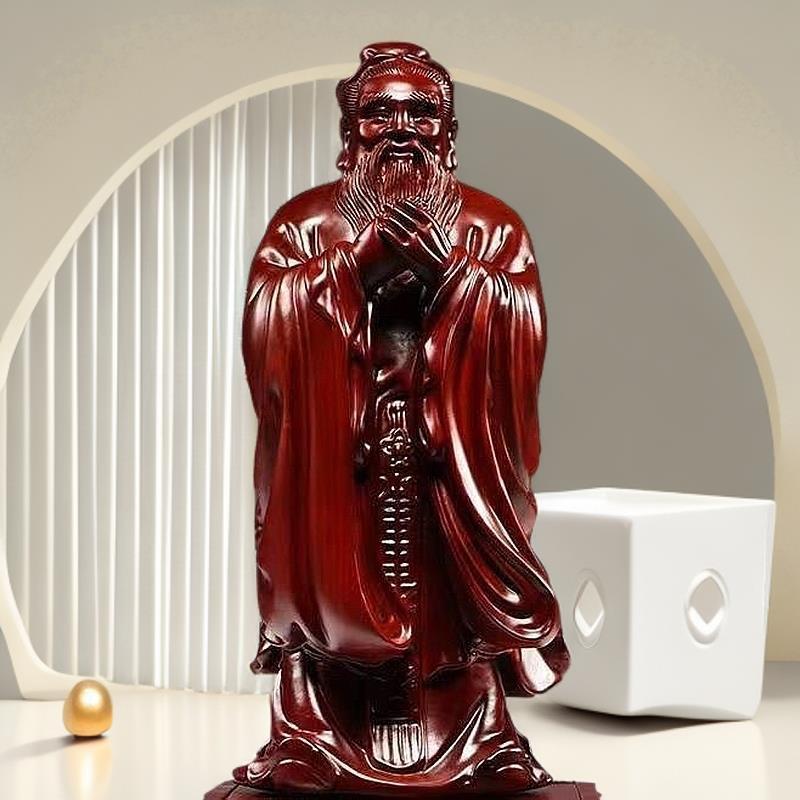 实木孔子花梨木雕刻人像摆件木质文圣人孔夫子人物雕像木制工艺品
