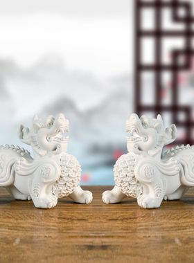 白色实木雕刻钱貔貅实木客厅摆件家居皮丘木质店铺开业送礼品礼物