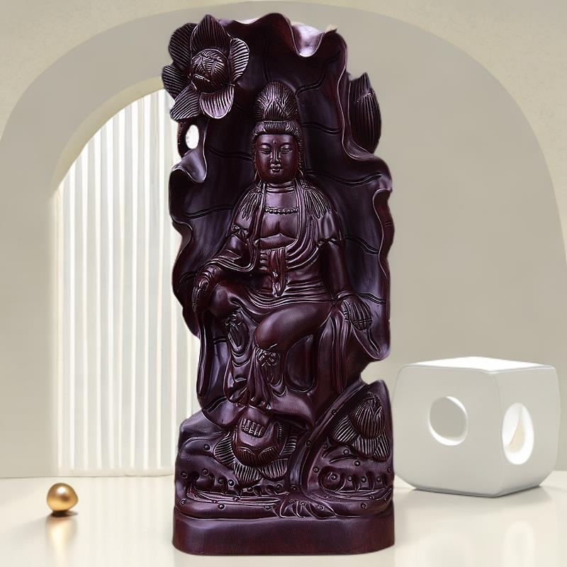 黑檀木雕自在观音佛像摆设
