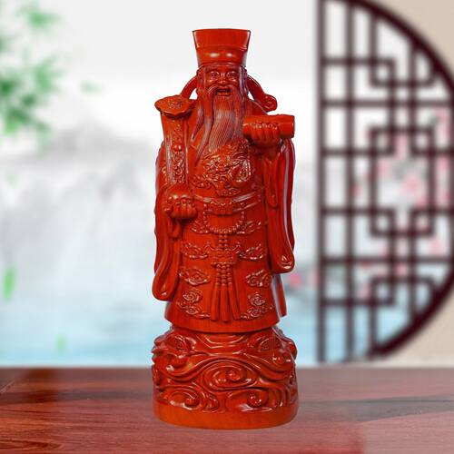 红花梨木实雕刻摆件福禄寿