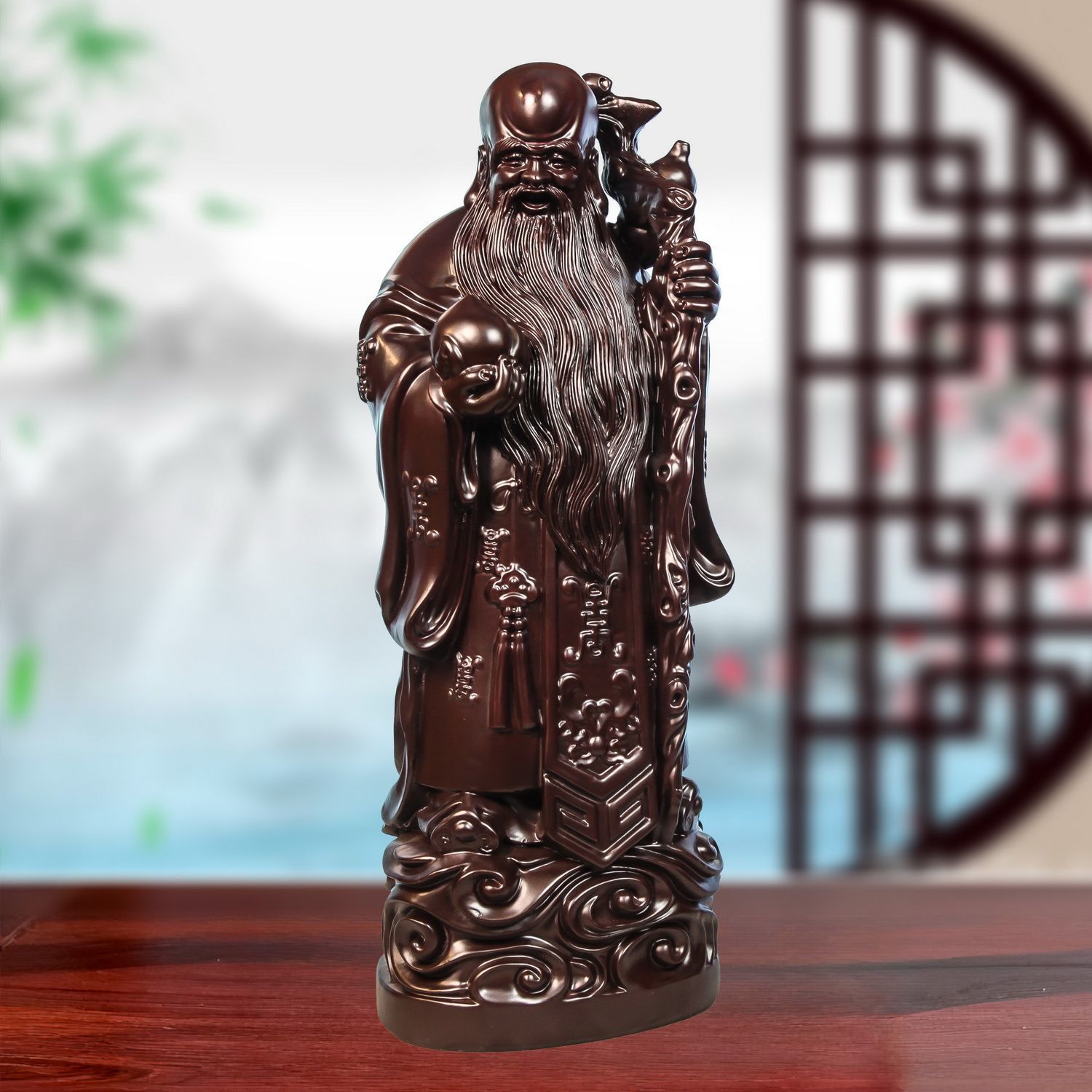 黑檀木福禄寿三星摆件财神