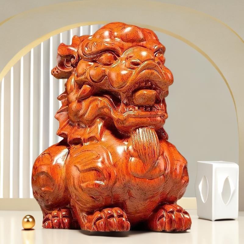 花梨木质麒麟雕刻摆件家居客厅办公室玄关装饰工艺品开业工艺送礼