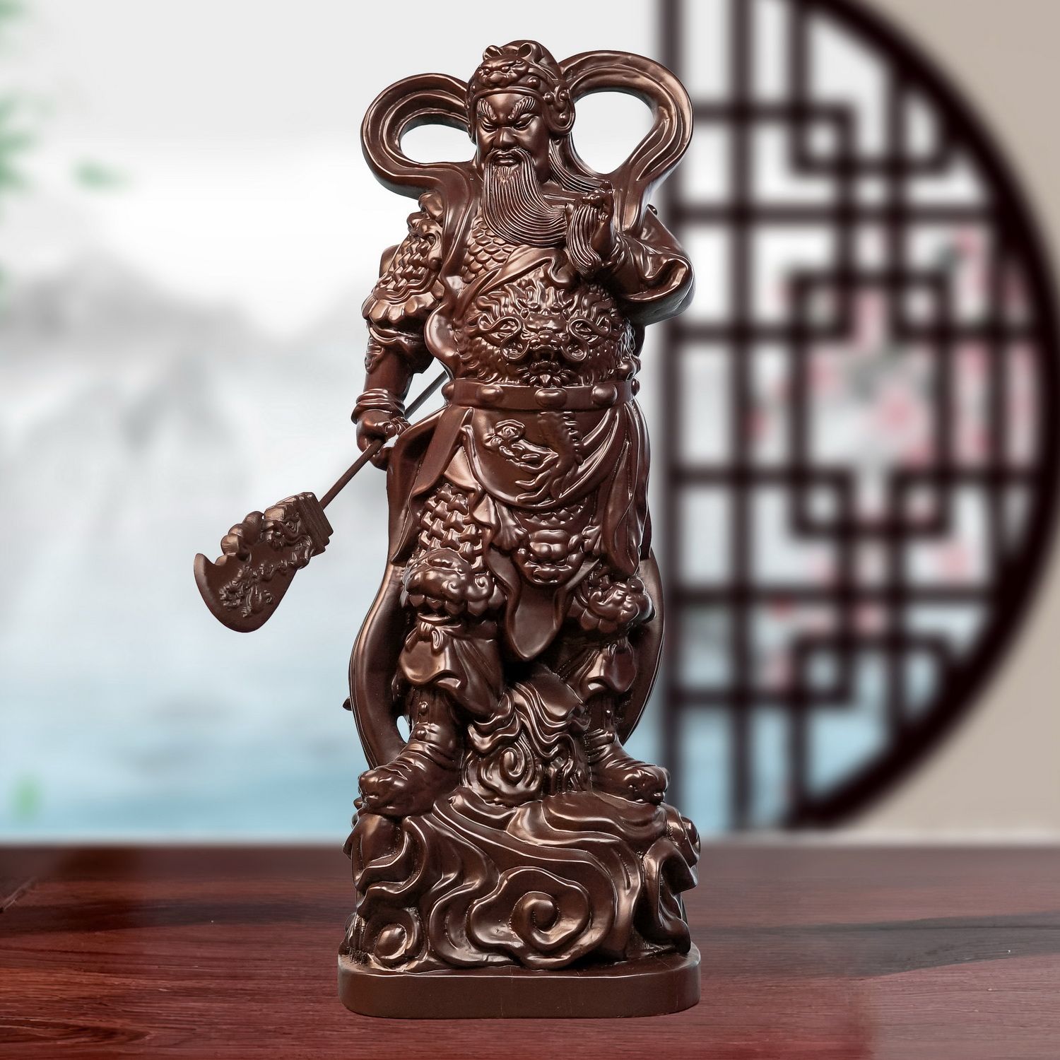 定制黑檀实木雕关公关帝立刀摆件关二爷客厅摆设公司开业珈蓝大帝