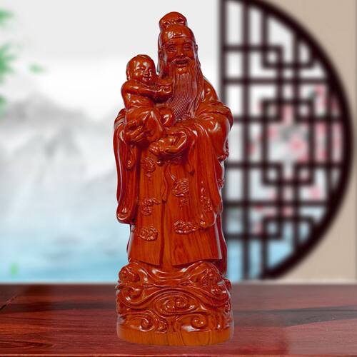红花梨木实雕刻摆件福禄寿