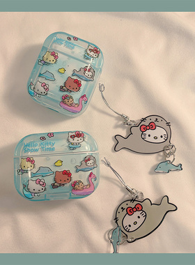 卡通Kitty蓝色适用airpods3保护套苹果耳机保护壳airpodspro2无线蓝牙耳机套ipod盒第二三代卡通airpod耳机壳