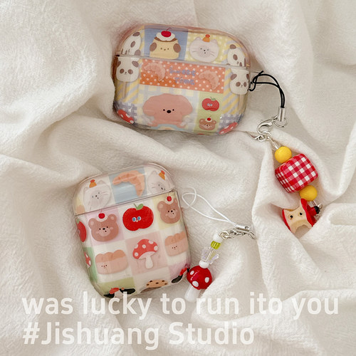 韩系卡通面包小熊适用苹果耳机保护套airpods4无线蓝牙耳机壳三四代airpodpro2二代ipod耳机盒airpods3保护壳