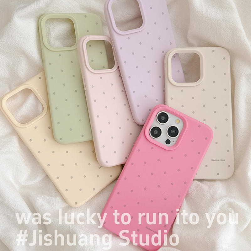 韩系液态硅胶肤感纯色波点适用iPhone16promax手机壳苹果15pro新款14网红13小众12女16pro超火防摔全包手机套