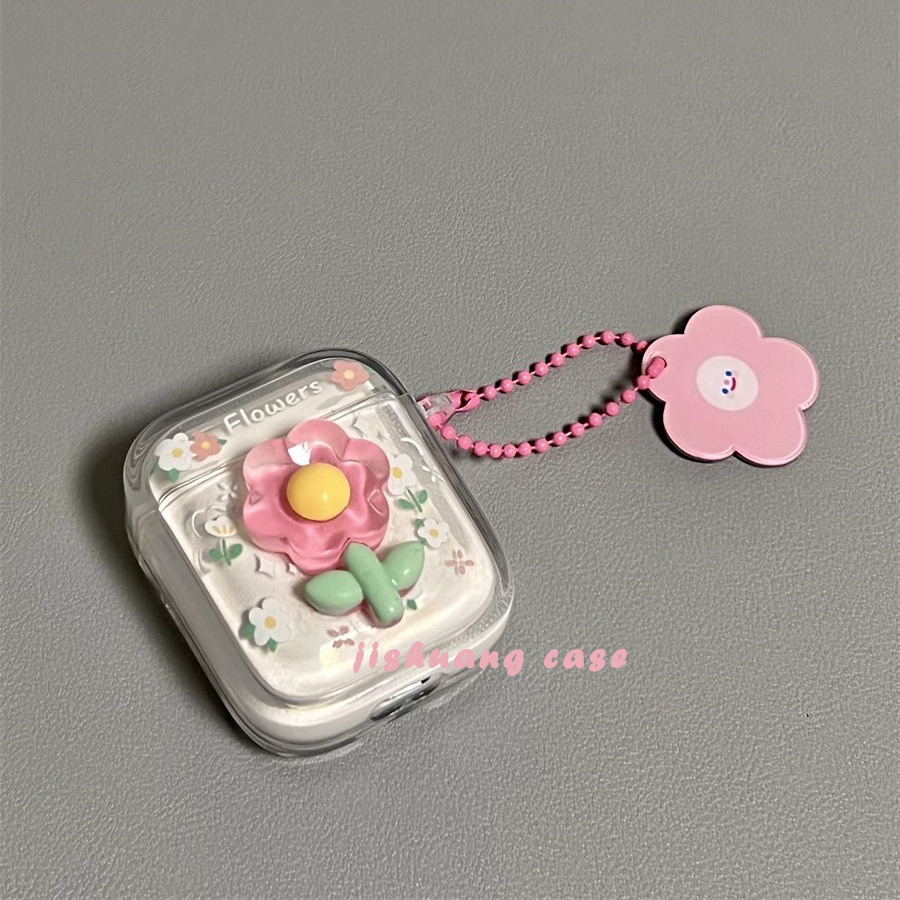 立体花朵透明壳，防刮防摔，不伤耳机不掉盖