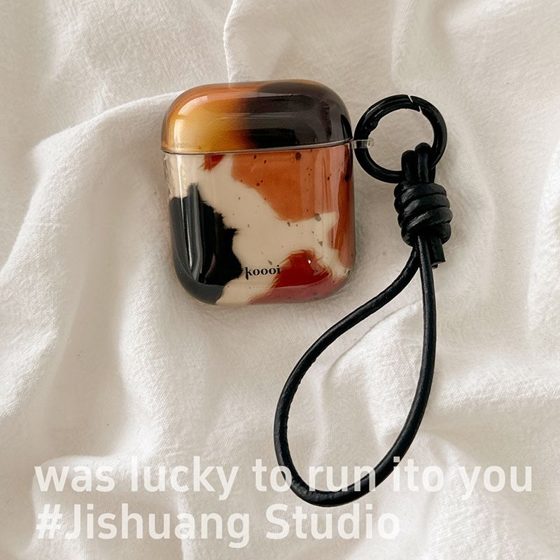 秋冬棕色油画色块适用苹果耳机保护套airpods4无线蓝牙耳机壳四三代airpodpro2二代ipod耳机盒airpods3保护壳