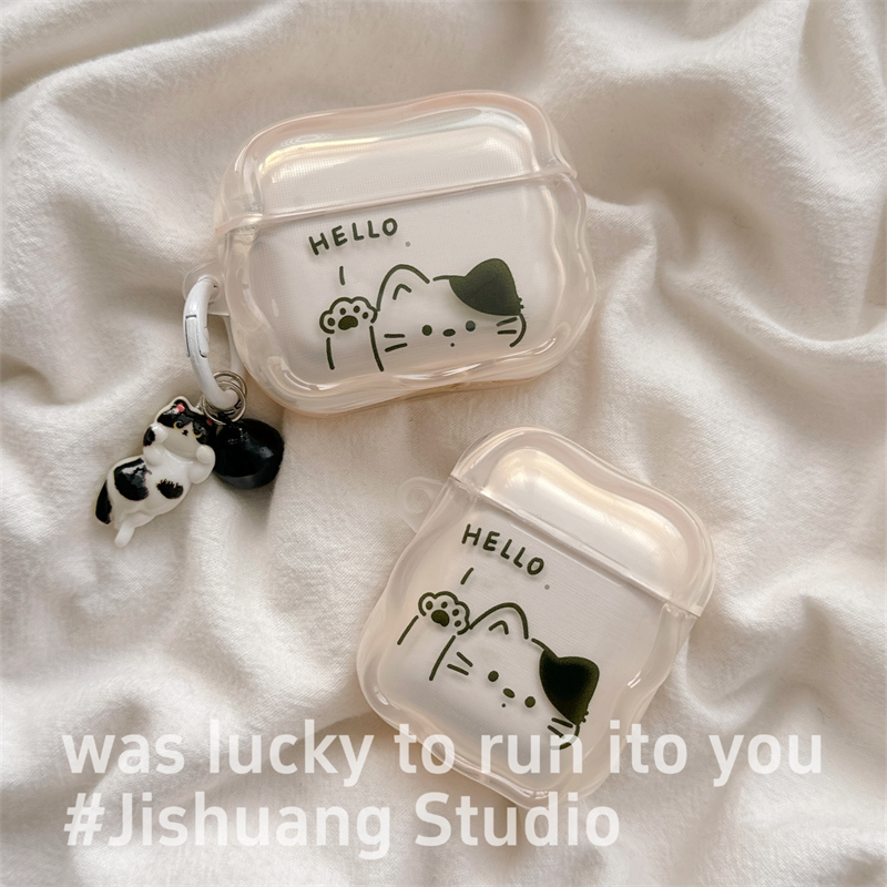 ins透明打招呼猫咪挂饰适用airpods4保护套airpodspro3代苹果耳机套二代无线蓝牙保护壳airpod3女款全包软壳