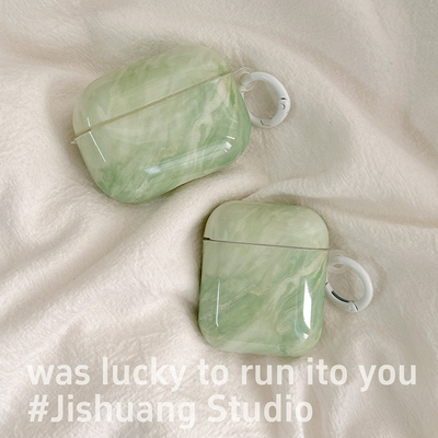 韩系绿色大理石适用苹果耳机保护套airpods4无线蓝牙耳机壳三四代airpodspro3二代ipod耳机盒airpods3保护壳
