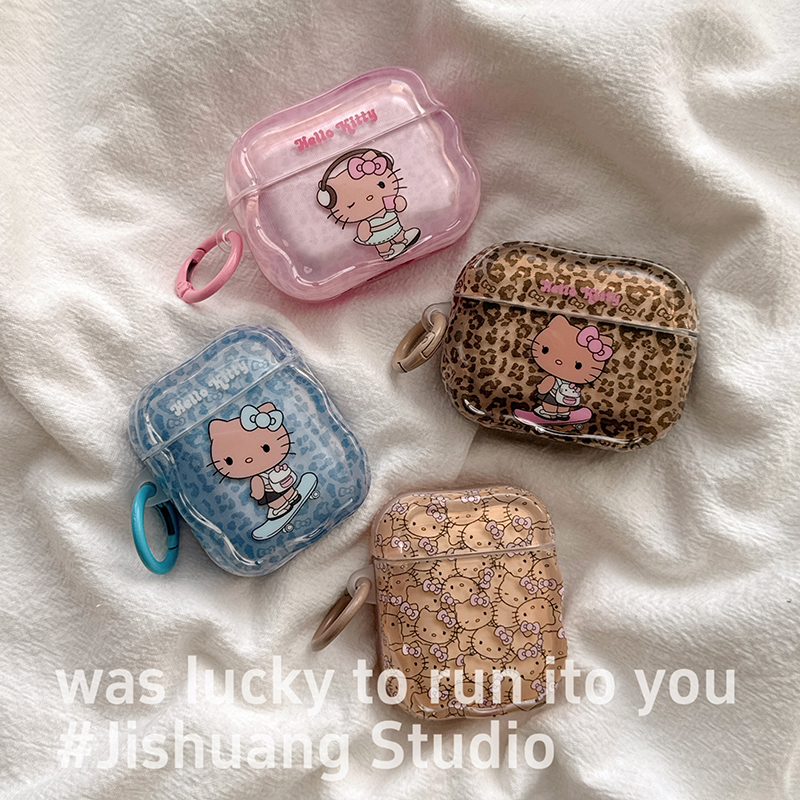甜酷豹纹滑板kitty适用苹果耳机保护套airpods4无线蓝牙耳机壳三四airpodpro2二代ipod耳机盒airpods3保护壳