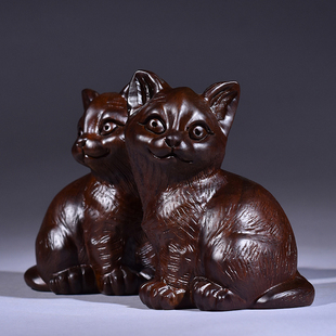 黑檀木雕猫摆件吉祥动物木猫红木家居客厅办公装饰工艺品开业送礼