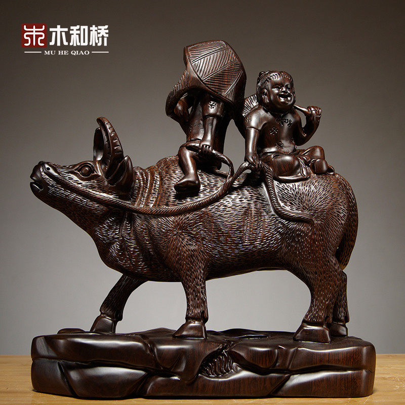 黑檀木牧童骑牛家居客厅工艺品