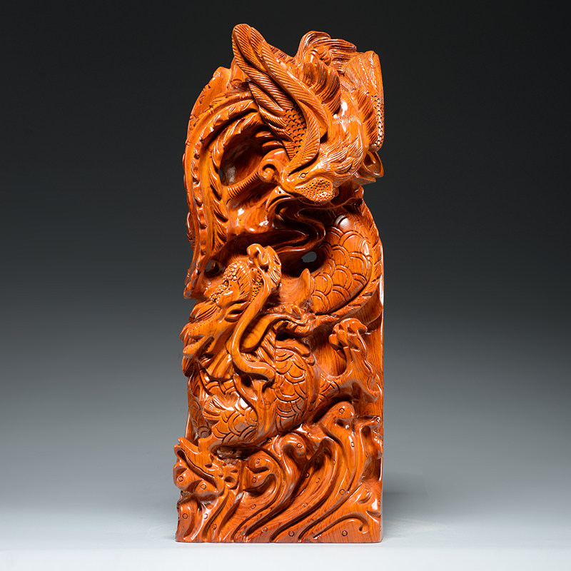 花梨木龙凤呈祥雕刻摆件红木家居客厅玄关摆设装饰结婚新居送礼品