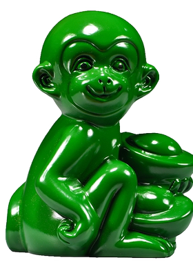 绿色木猴子雕刻摆件十二生肖