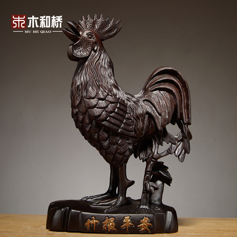 黑檀木大公鸡雕刻摆件家居客厅电视柜寓意装饰红木工艺品乔迁送礼
